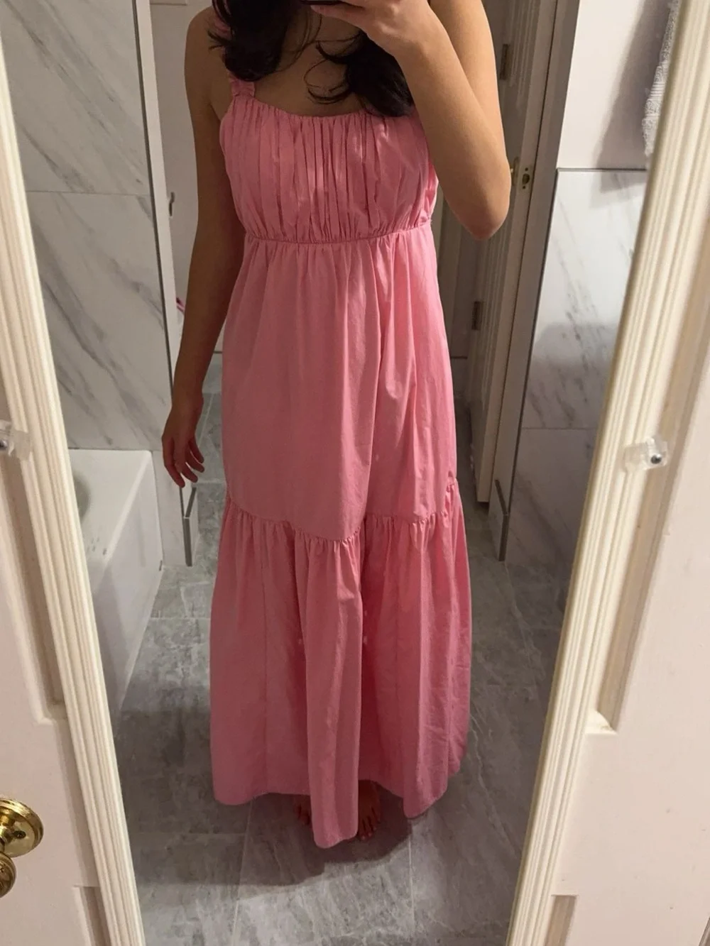 Abercrombie and Fitch Pink Ruffle-Strap Tie Back Maxi Dress Size XXS (fit xxs-s)